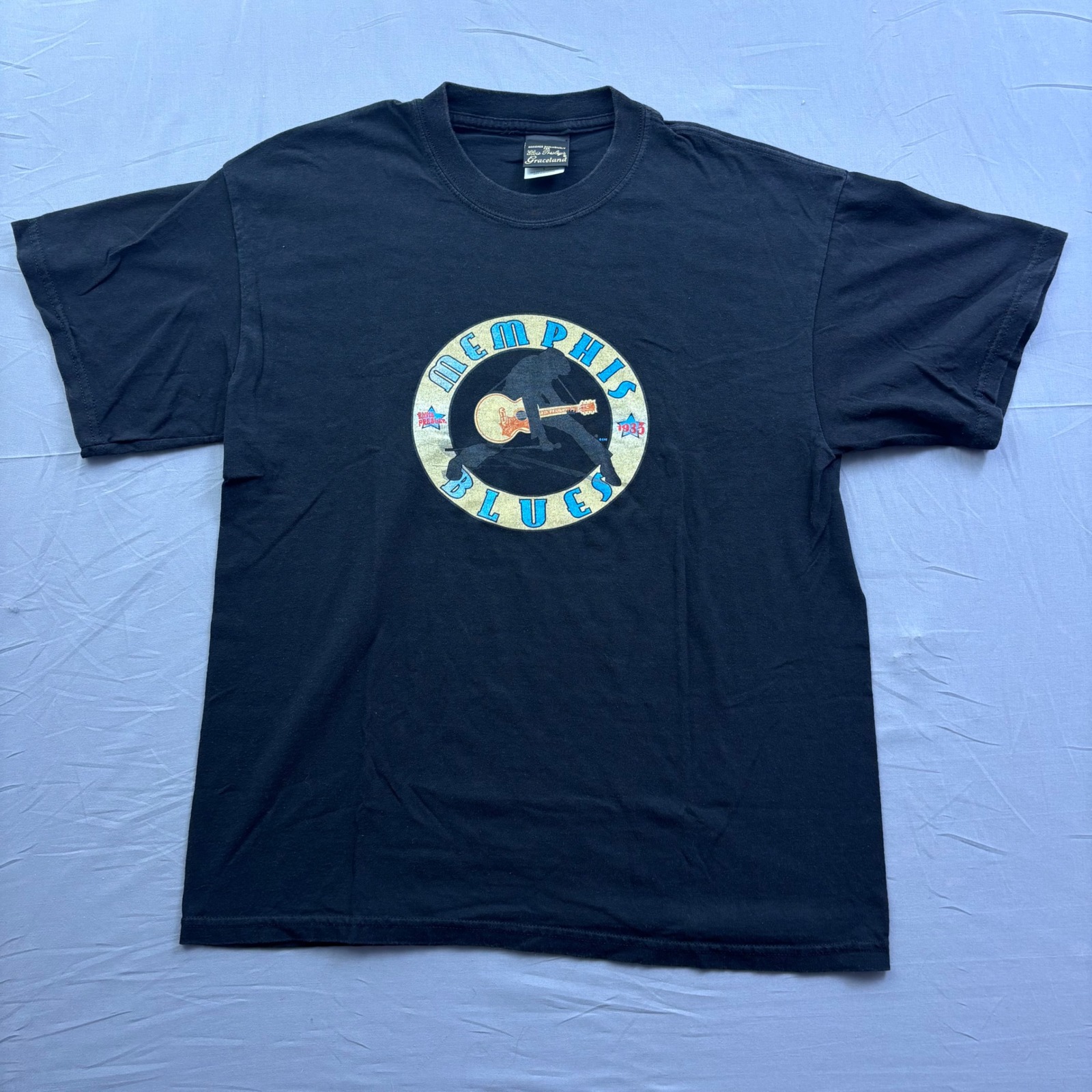 Vtg 90s Elvis Presley Memphis Blues Shirt Mens Sz L Black Graceland Graphic Tee